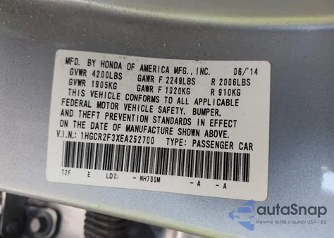 2014 Honda Accord Lx из США, поврежденный, VIN 1HGCR2F3XEA252700